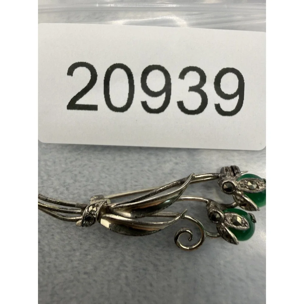 Vintage Flower Brooch Green 830 Silver‎